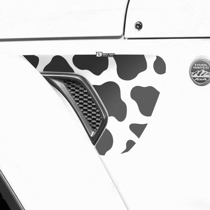 - Precut Animal Cow Print Side Fender Vent Vinyl Decal Compatible with Jeep Wrangler JL 2018-2025 and Gladiator 2021-2025, Matte Black